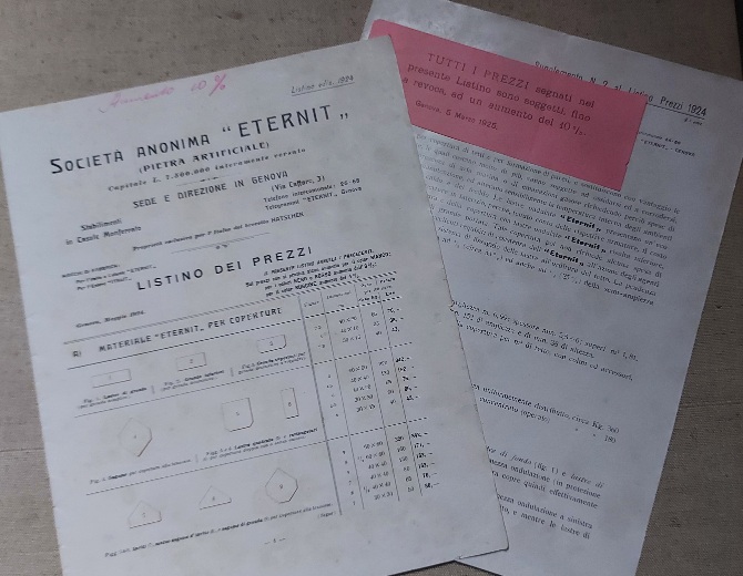 Società anonima Eternit. Listino edizione 1924 con Supplemento al listino prezzi